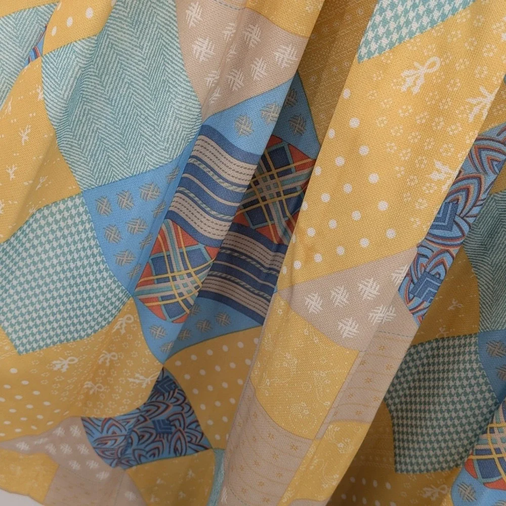 Tradwife 1970s Mod Blue Yellow Patchwork Vintage Retro 12 Dress & Jacket Set